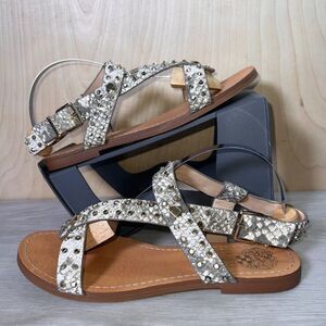 Vince Camuto Ravens Strappy Thong Sandals Taupe Shine Leather Women's 7.5